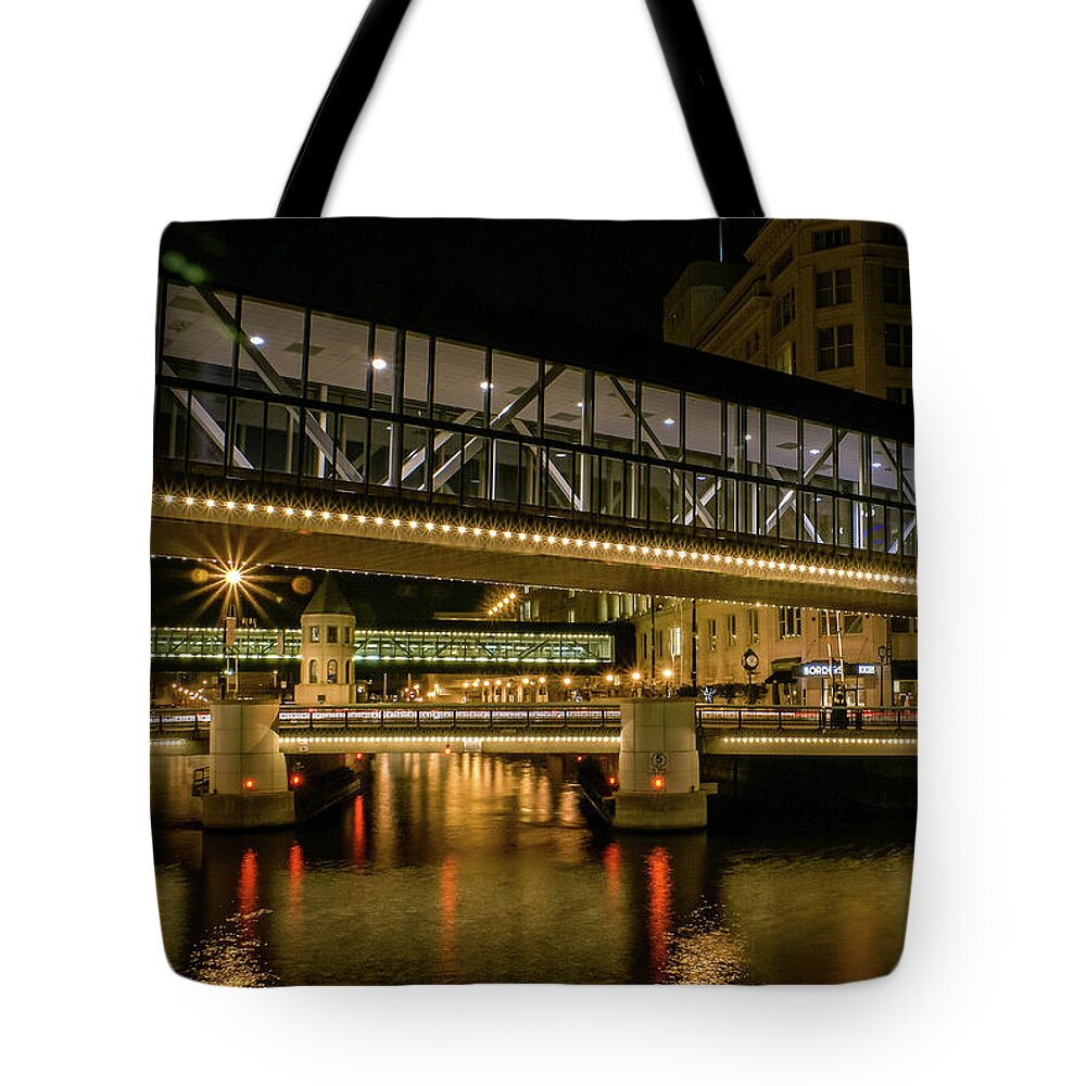 Milwaukee River Tote Bag featuring the photograph Crossing the Milwaukee River by Deb Beausoleil