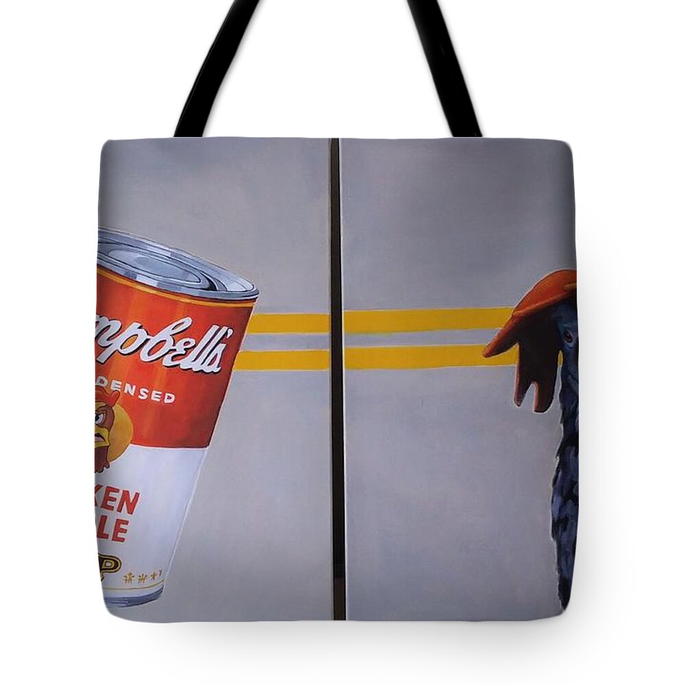 Campbell's Soup Tote Bag featuring the painting Crossing The Road Will Change Your Life Diptych by Jean Cormier