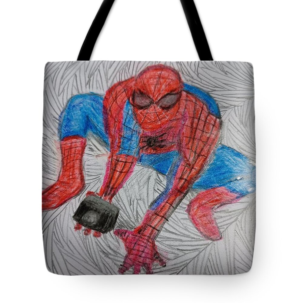  Tote Bag featuring the drawing CrouchingSpidey by Christina Knight