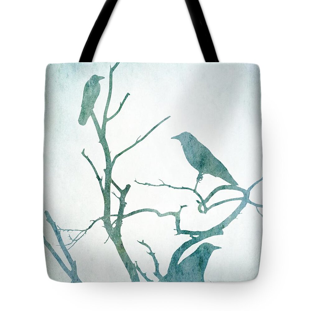 Bird Tote Bag featuring the digital art Crow Birds on Tree Bird 93 by Lucie Dumas
