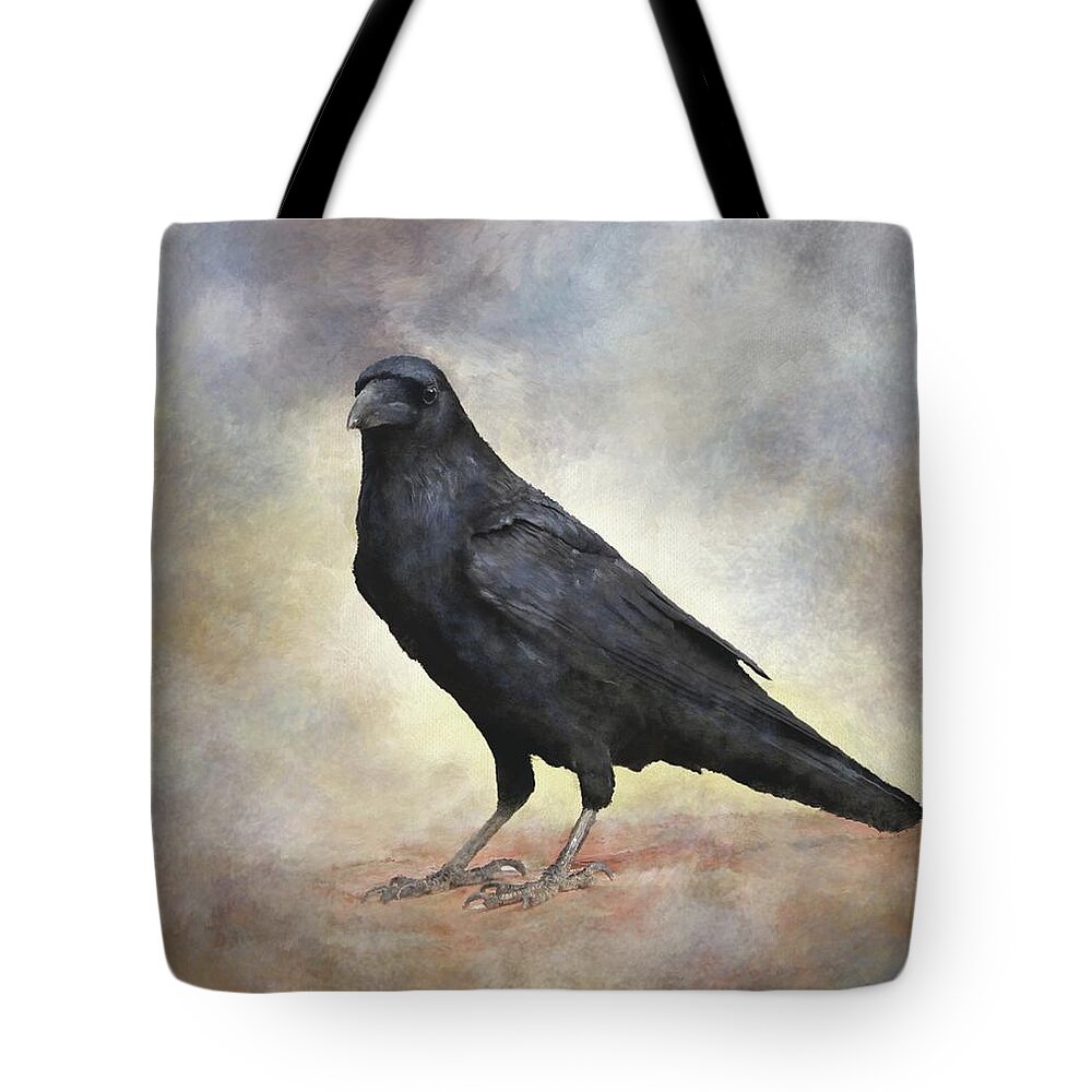 Bird Tote Bag featuring the mixed media Crow Raven Bird 88 by Lucie Dumas