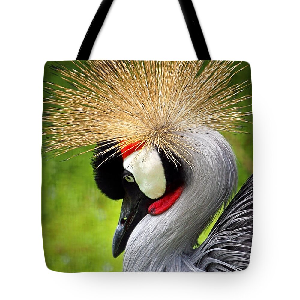Exotic Tote Bag featuring the photograph Crowned Crane by Ellen Cotton