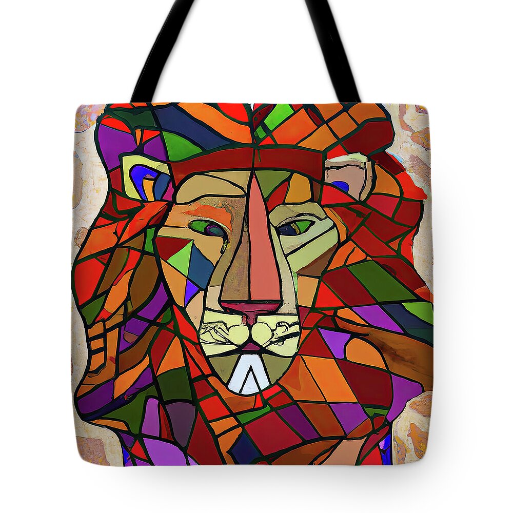 Carnivora Tote Bag featuring the photograph Cubist African, Lion, Panthera leo, generative AI by Steve Estvanik