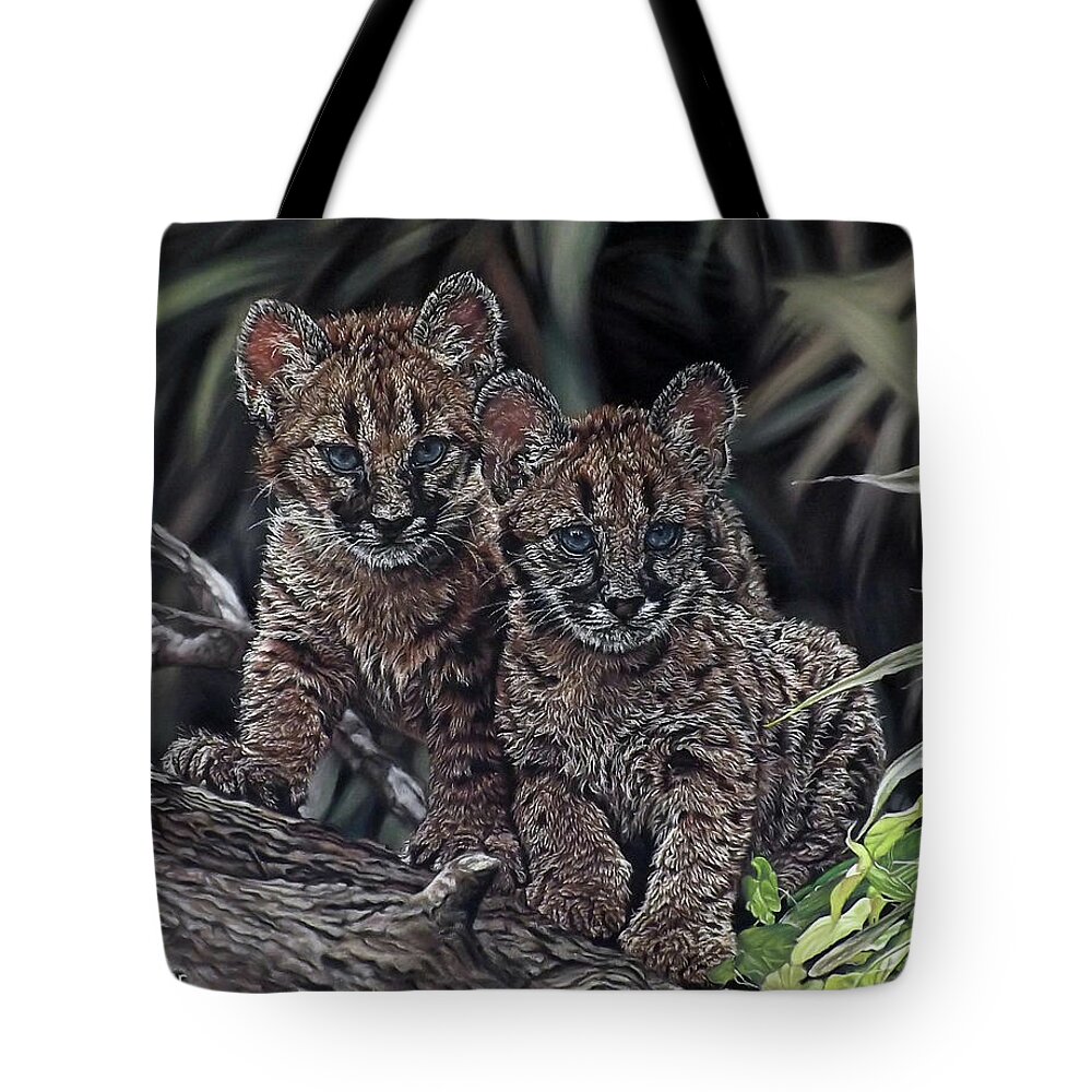 Animal Tote Bag featuring the painting Curious Cubs by Linda Becker