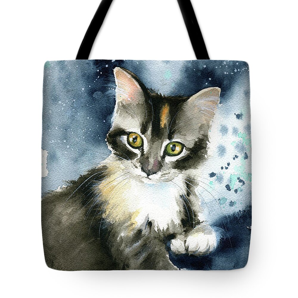 Kitty Tote Bag featuring the painting Curious Kitten Painting by Dora Hathazi Mendes