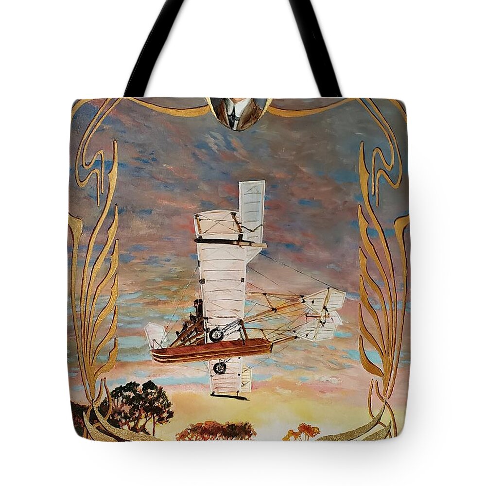 Glenn Curtiss Tote Bag featuring the painting Curtiss, father of Naval Aviation by Merana Cadorette