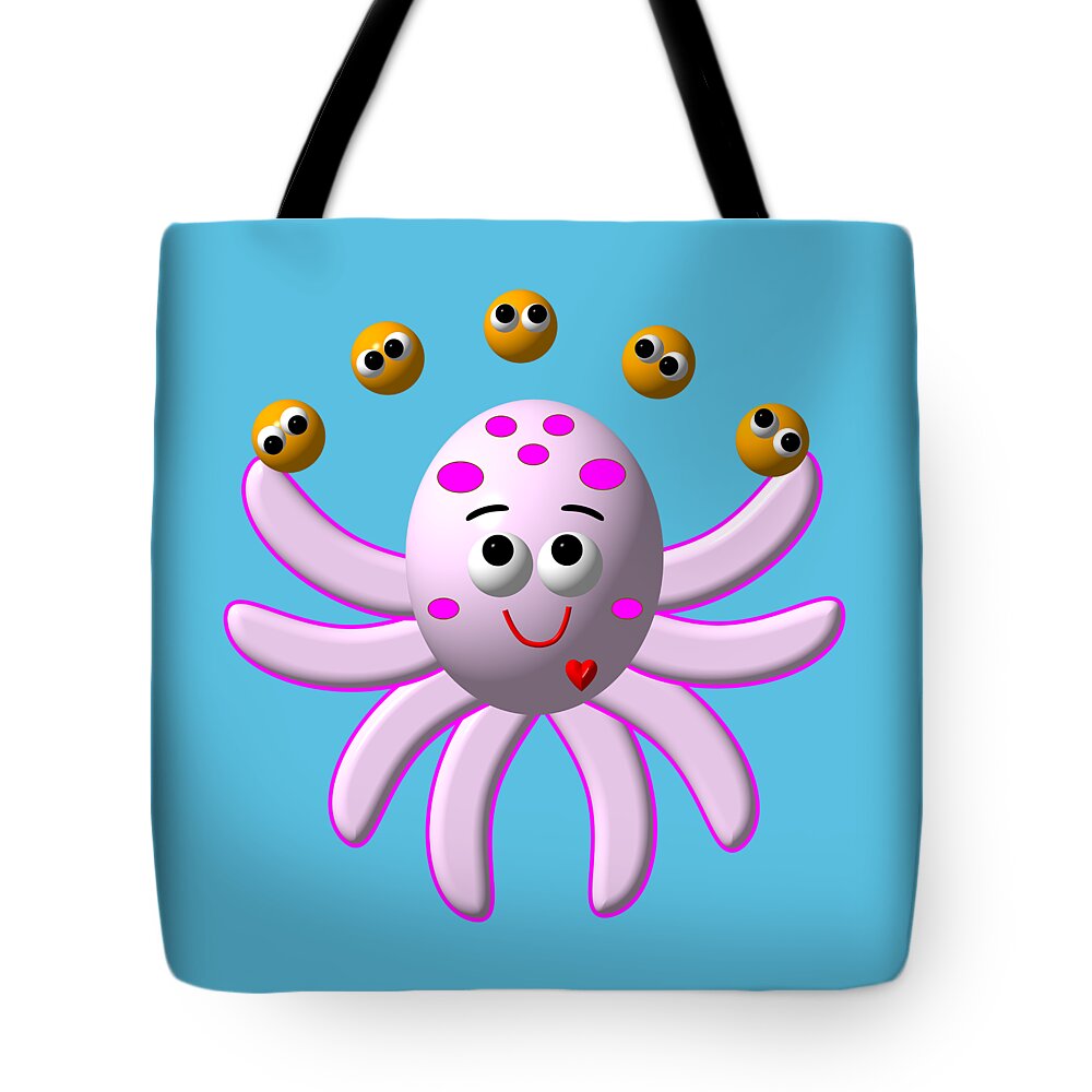 Cute Critters With Heart Octopus Juggling Oranges Tote Bag featuring the digital art Cute Critters With Heart Octopus Juggling Oranges by Rose Santuci-Sofranko