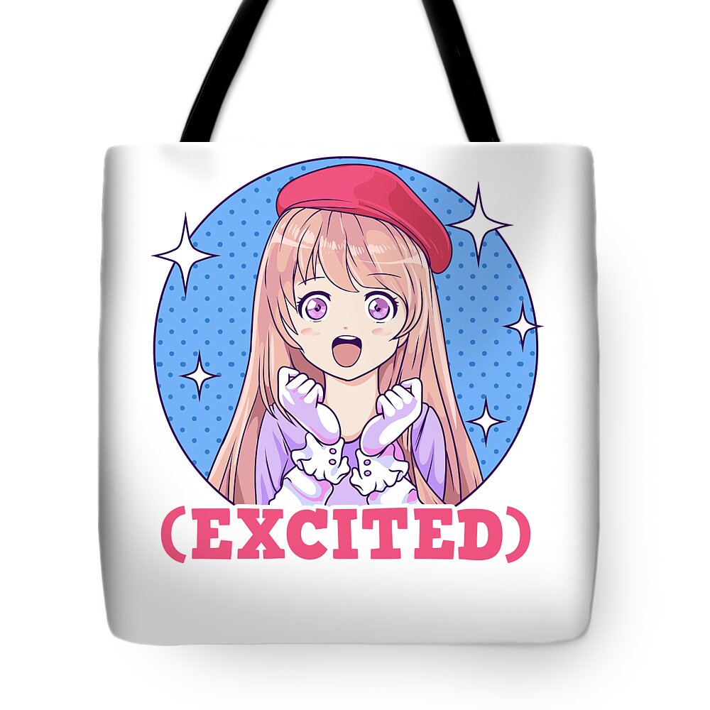 Cute Excited Anime Girl Funny Excited Face Tote Bag by The Perfect Presents  - Fine Art America