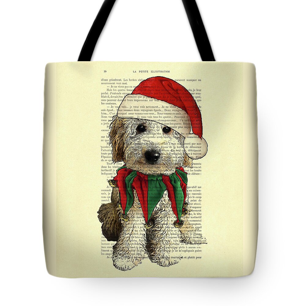 #faaAdWordsBest Tote Bag featuring the digital art Cute labradoodle christmas artwork by Madame Memento