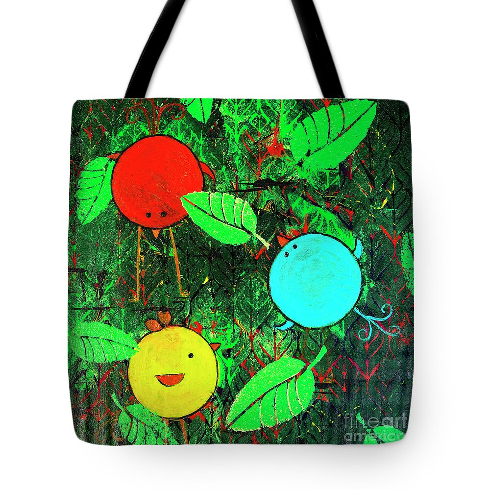 Tree Tote Bag featuring the painting Cute Little Birds by Jeanette French