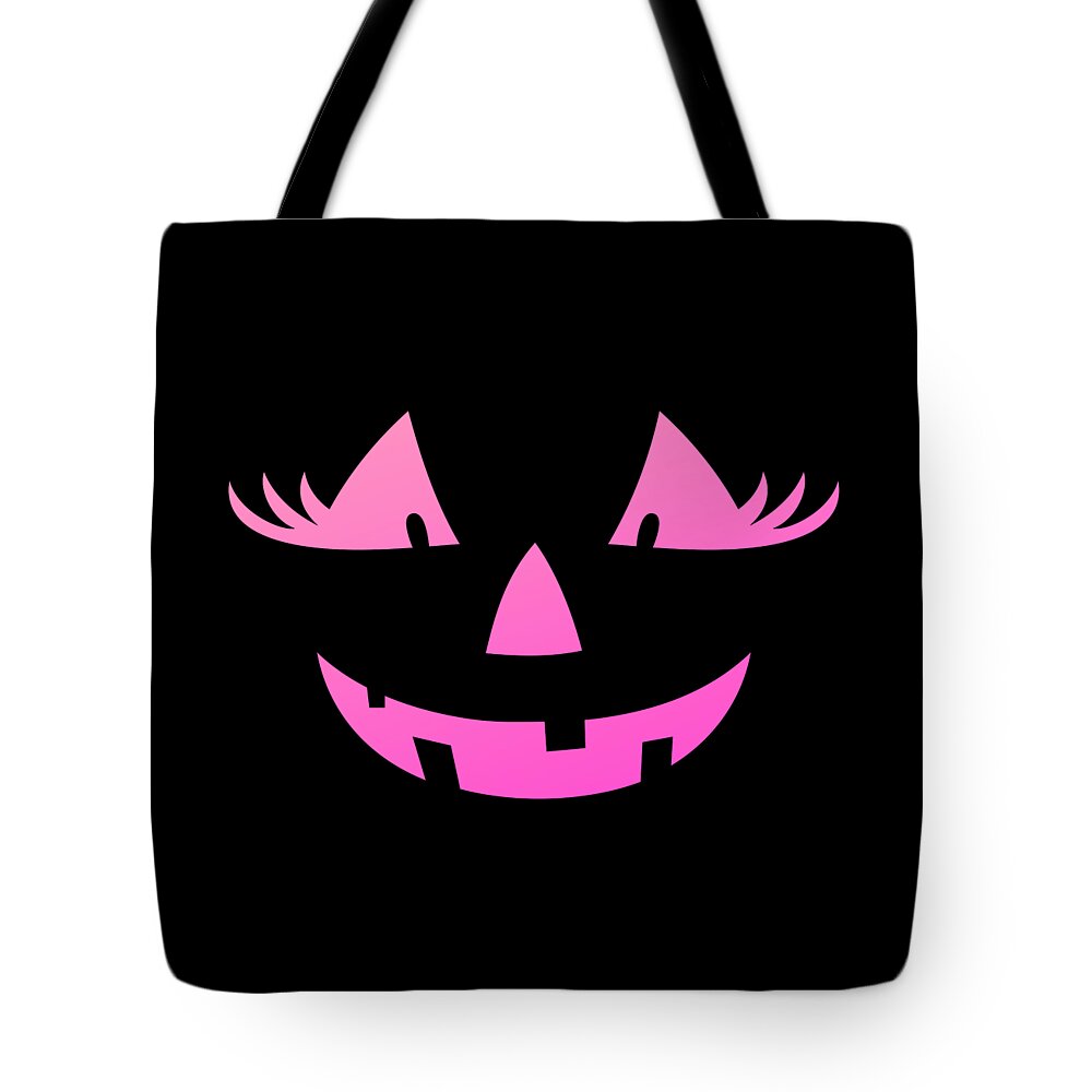 Cute Tote Bag featuring the digital art Cute Pink Pumpkin Jack O Lantern Halloween by Flippin Sweet Gear