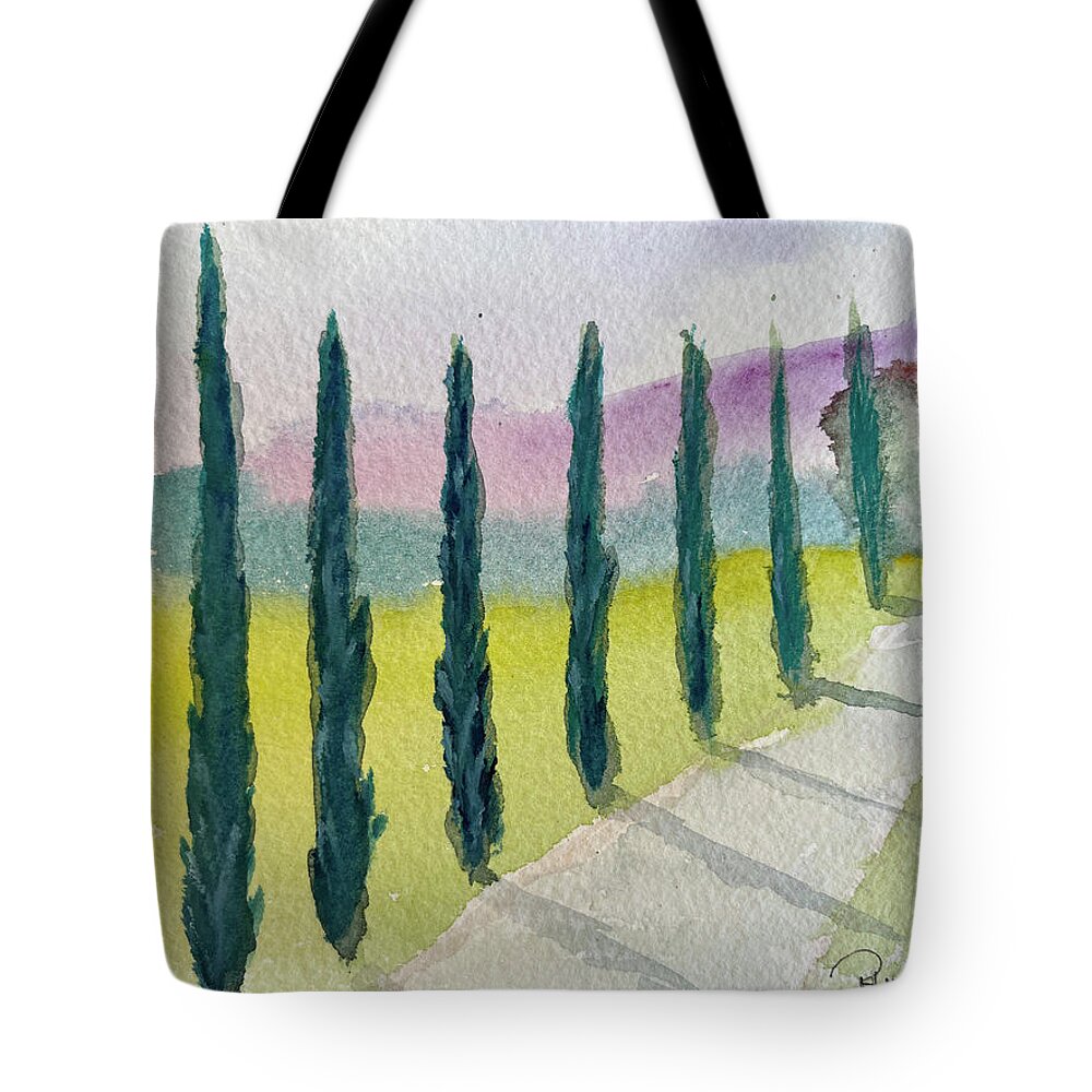 Cypress Trees Tote Bag featuring the painting Cypress Trees Landscape by Roxy Rich