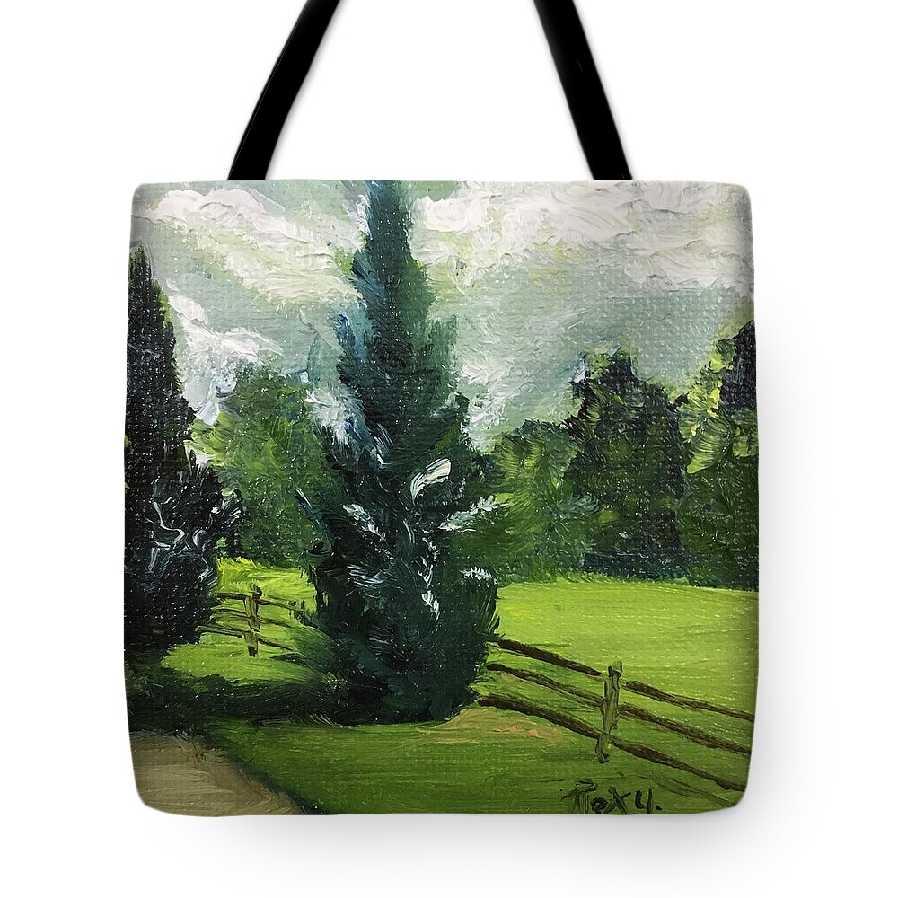 Cypress Trees Tote Bag featuring the painting Cypress Trees by Roxy Rich