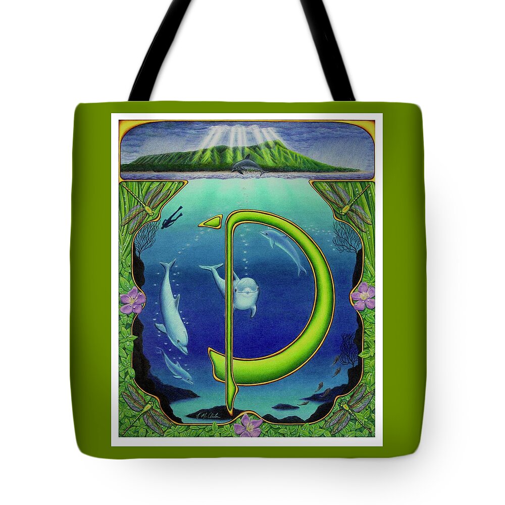 Kim Mcclinton Tote Bag featuring the drawing D is for Dolphin by Kim McClinton