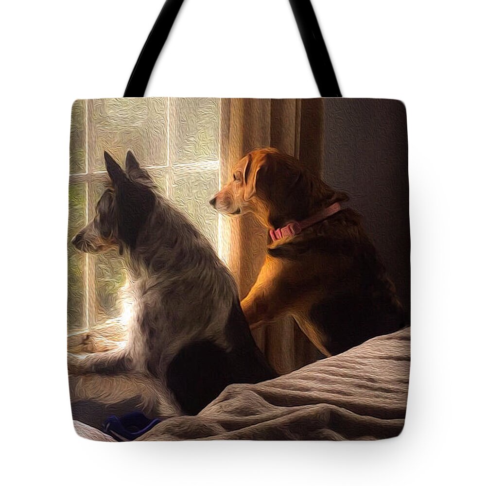 Dog Tote Bag featuring the mixed media Daddy's Home by Shelia Hunt