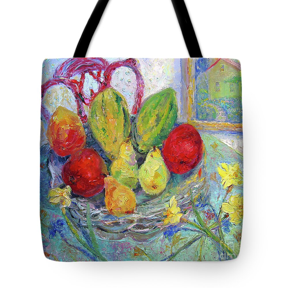 Flowers Tote Bag featuring the painting Daffodils and Fruit by John McCormick