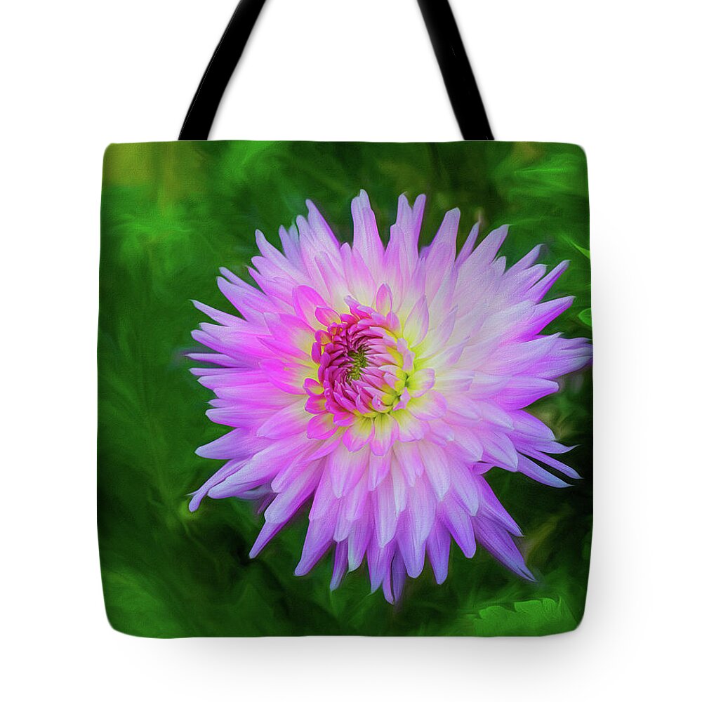 Dahlia Tote Bag featuring the photograph Dahlia Colorburst by Sheen Watkins