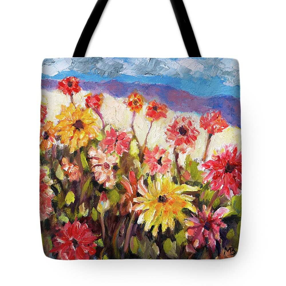 Dahlia Tote Bag featuring the painting Dahlia Field by Mike Bergen