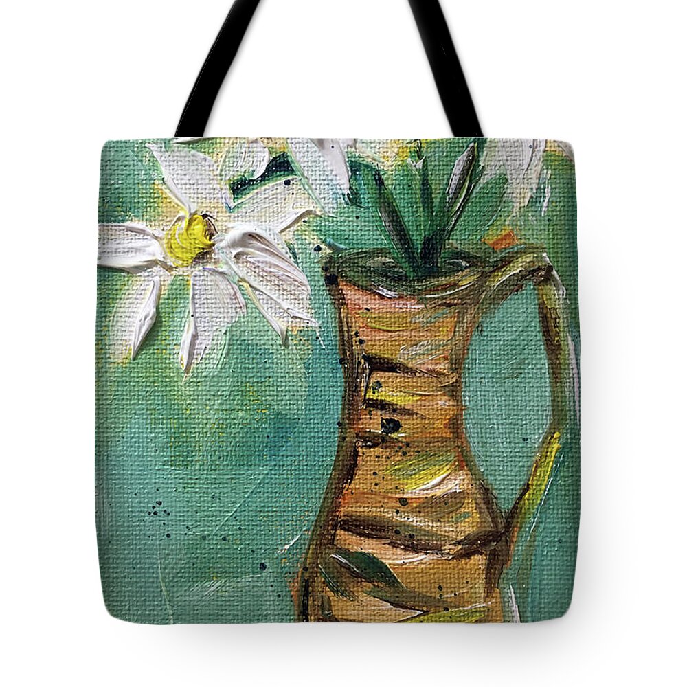 Daisies Tote Bag featuring the painting Daisies in a Wicker Pitcher by Roxy Rich