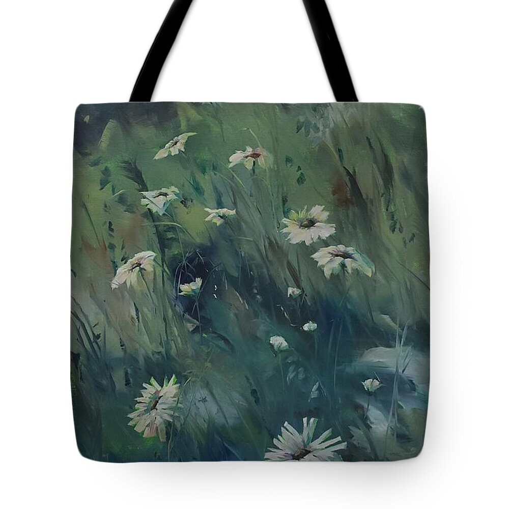 Flower Tote Bag featuring the painting Daisy-A-Day by Sheila Romard