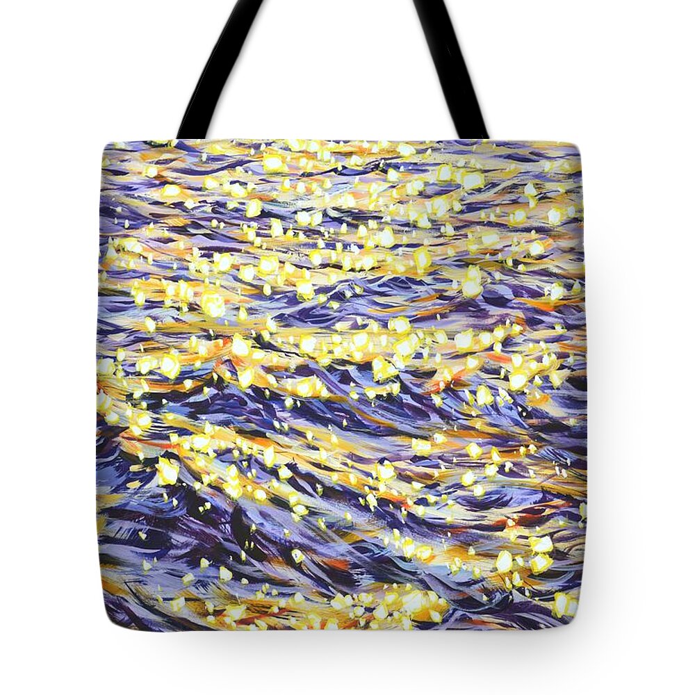 Glare On The Water Tote Bag featuring the painting Dance of glare on the water 2. by Iryna Kastsova