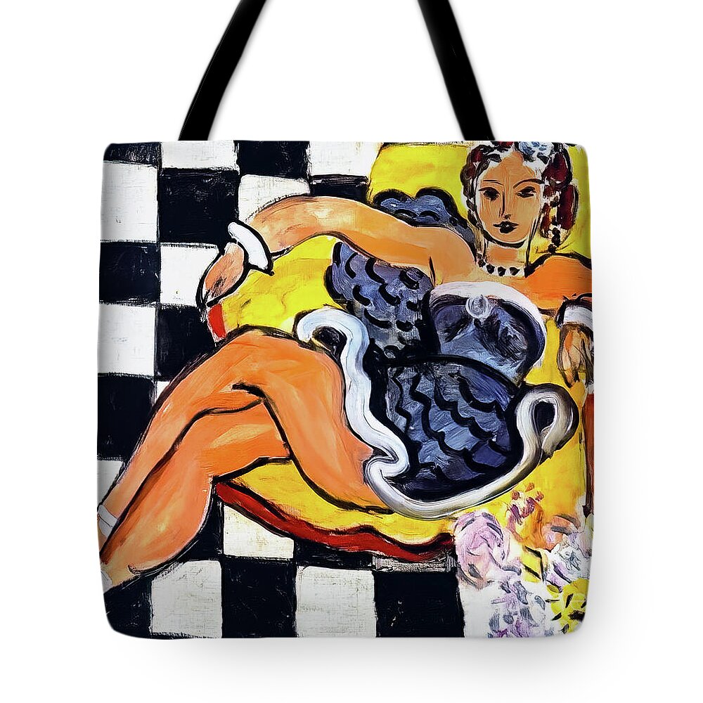 Dancer Tote Bag featuring the painting Dancer in Armchair Checkerboard Pattern by Henri Matisse 1942 by Henri Matisse