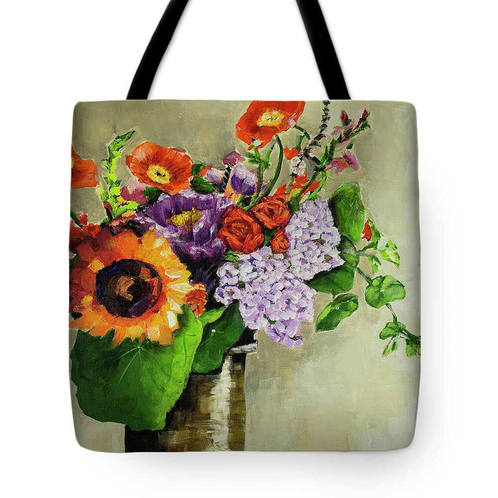 Flowers Tote Bag featuring the painting Dancing Bunch by Debbie Brown