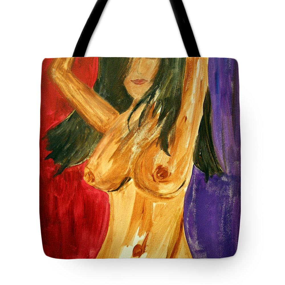 Nude Tote Bag featuring the painting Dancing in the Kitchen by Julie Lueders 
