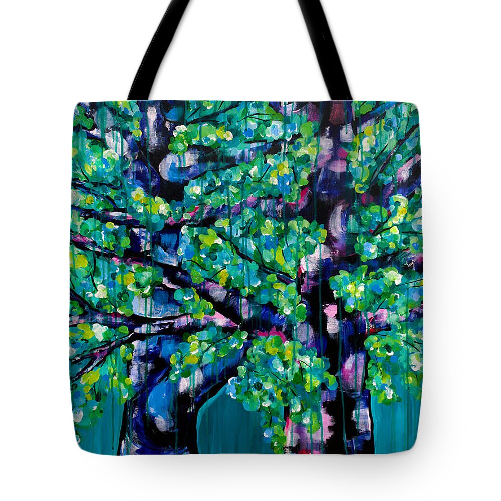 Trees Tote Bag featuring the painting Dancing in the Rain by Beth Ann Scott