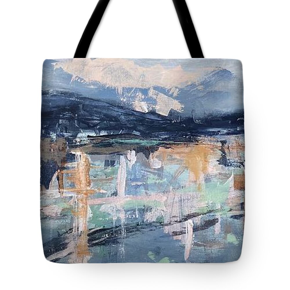 Diptych Tote Bag featuring the painting Dancing With The Mountains I by Donna Tuten
