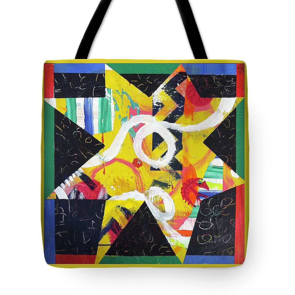 Star Tote Bag featuring the painting Dancing Yellow Star by Cyndie Katz