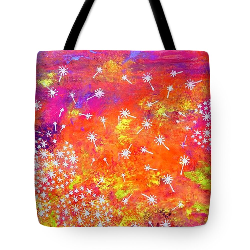 Dandelions Tote Bag featuring the painting Dandelions and Alliums by Patty Kay Hall