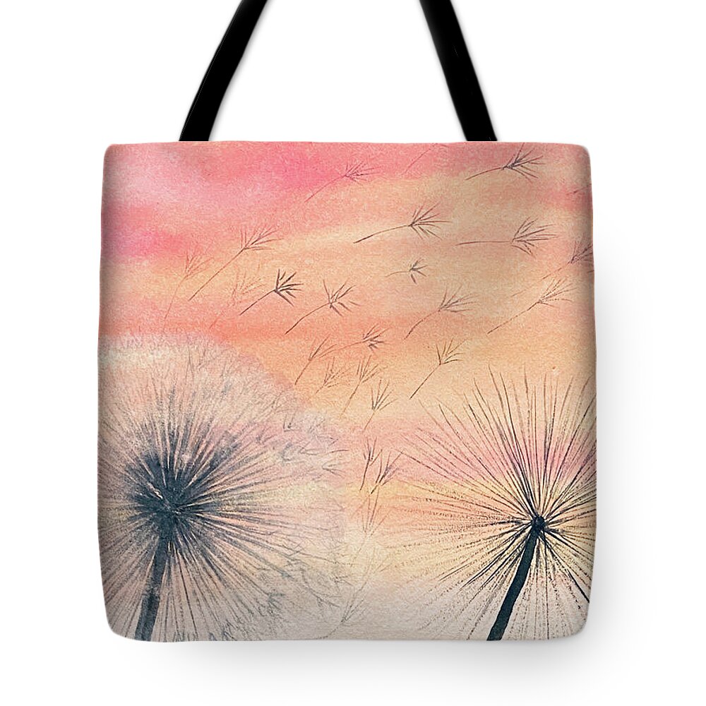 Dandelions Tote Bag featuring the painting Dandelions at Sunset by Lisa Neuman