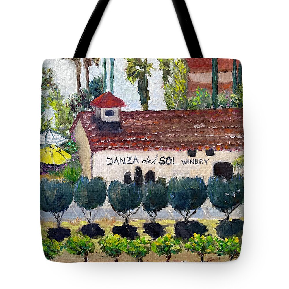 Danza Del Sol Tote Bag featuring the painting Danza del Sol Winery by Roxy Rich
