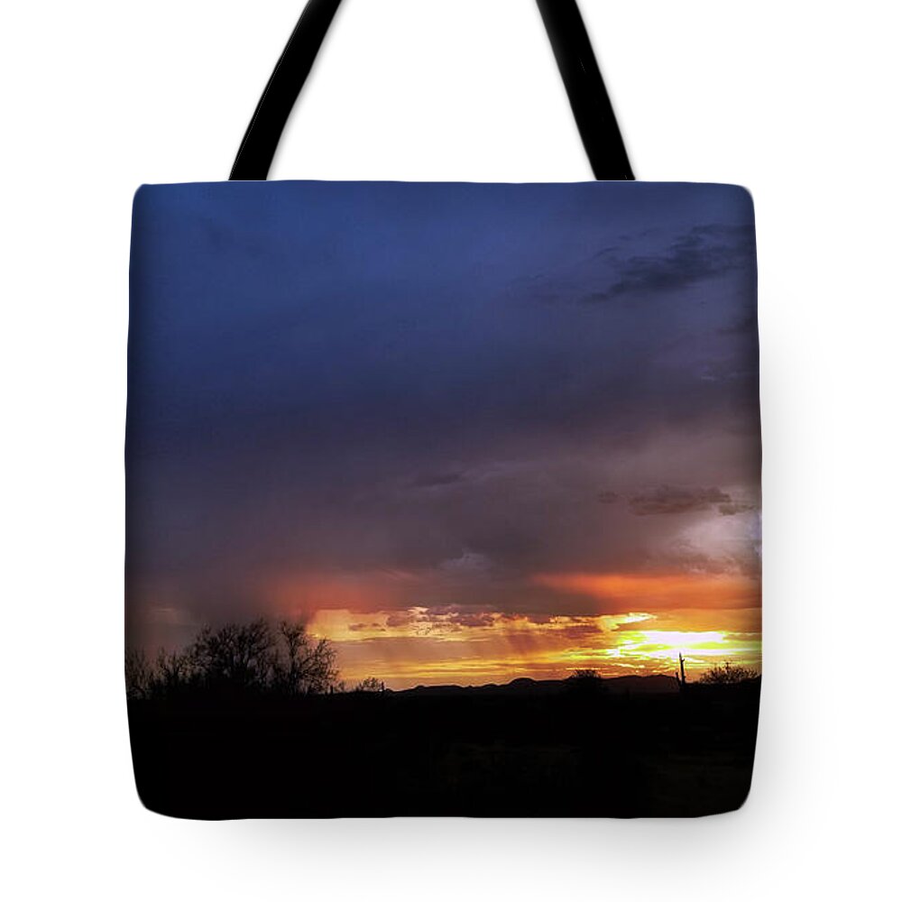 Arizona Tote Bag featuring the photograph Dark Sky Monsoon - Arizona Desert by Gene Taylor