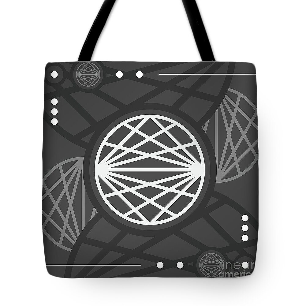 Abstract Tote Bag featuring the mixed media Dark Steely Geometric Glyph Art in Black Gray and White n.0350 by Holy Rock Design