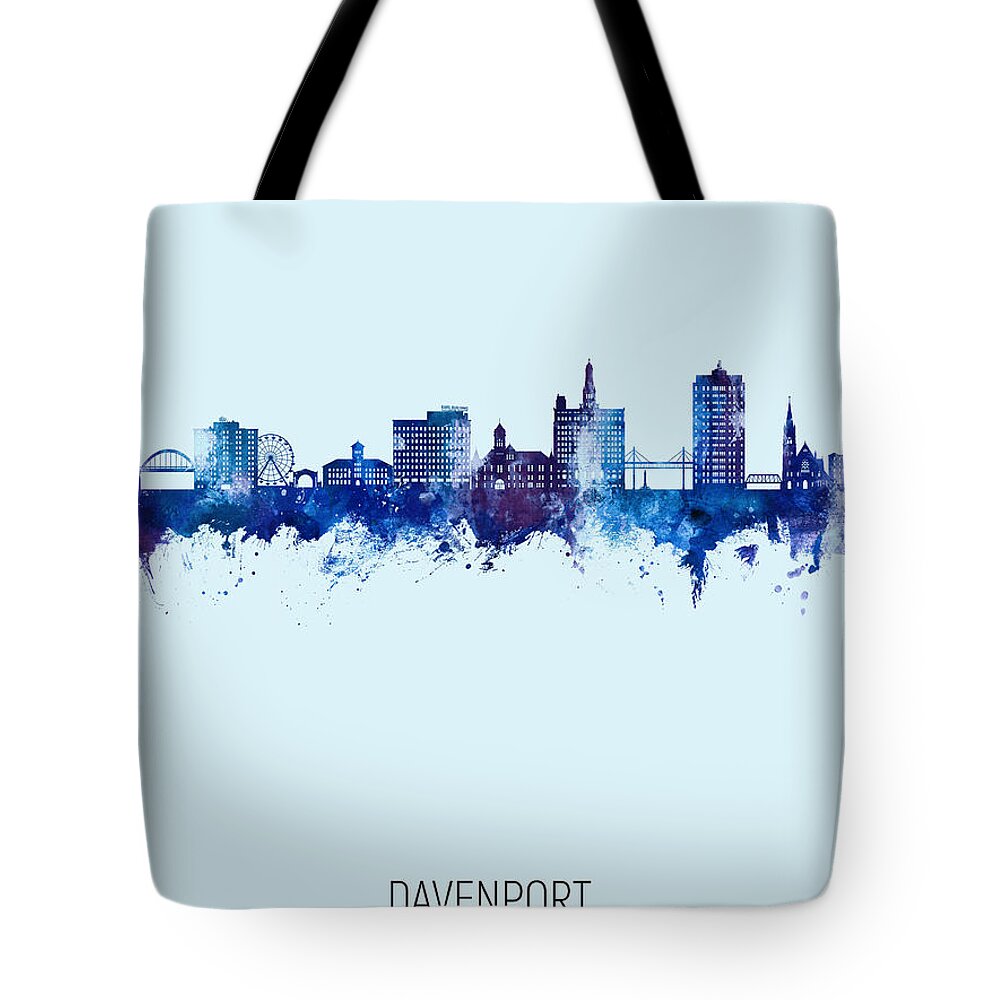 Davenport Tote Bag featuring the digital art Davenport Iowa Skyline #20 by Michael Tompsett