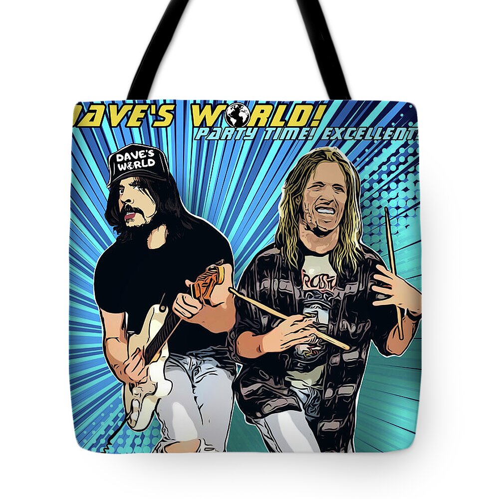 Dave Grohl Tote Bag featuring the digital art Daves World by Christina Rick