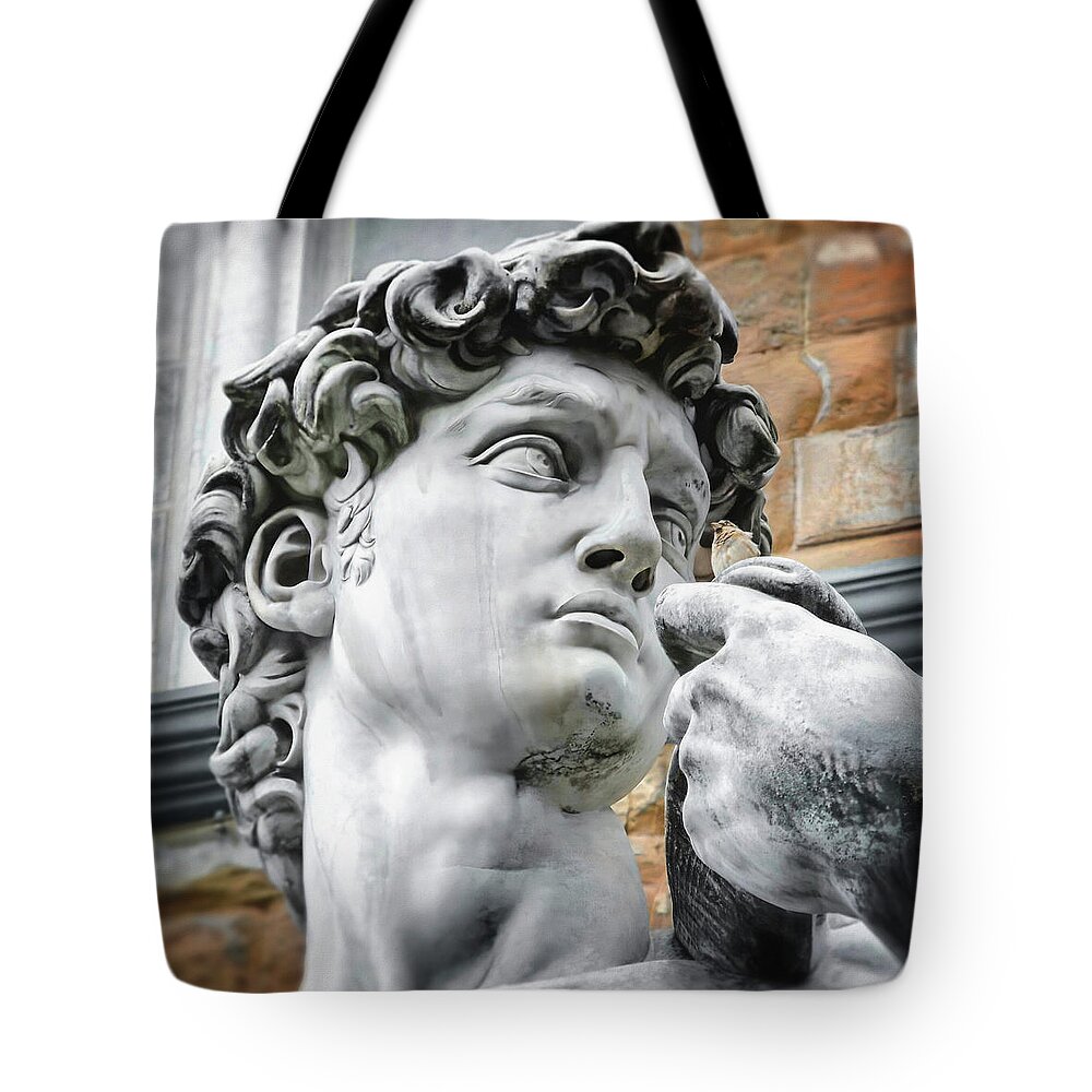 David Tote Bag featuring the photograph David by Michelangelo Florence Italy Face Detail   by Carol Japp