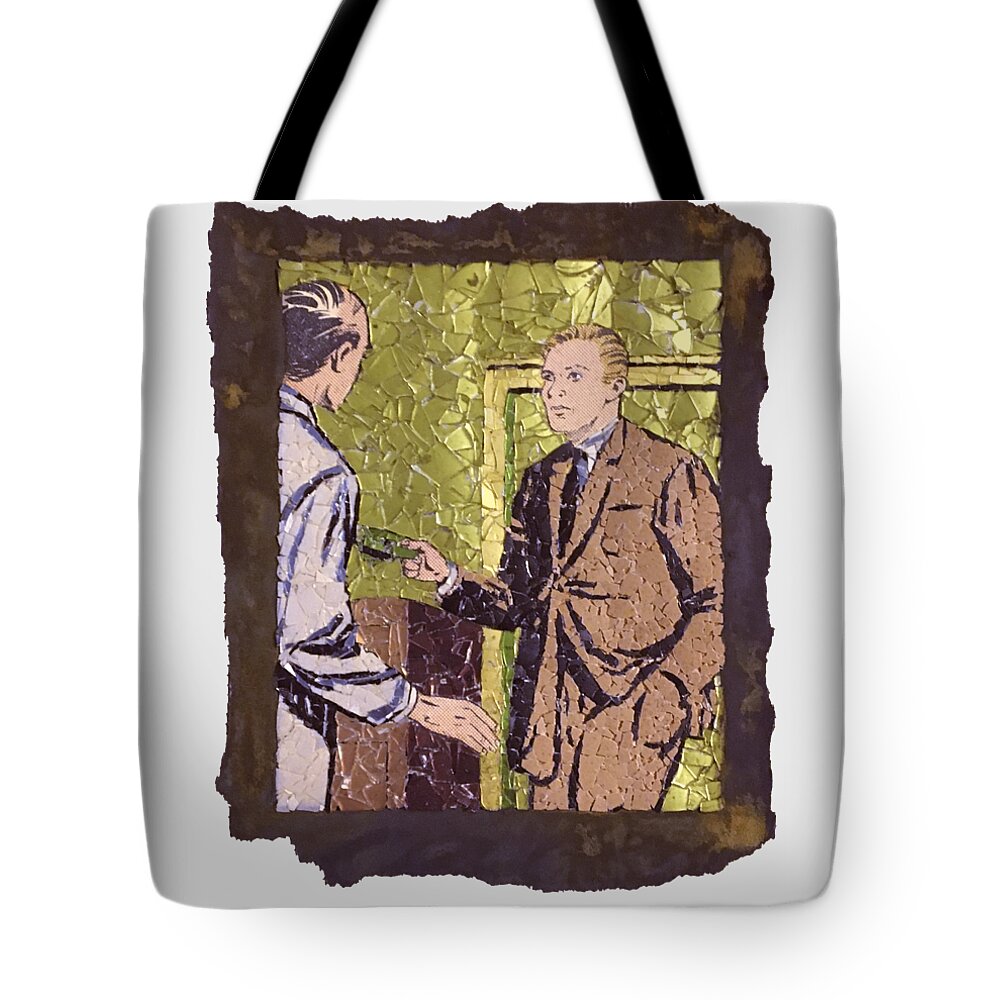 Glass Tote Bag featuring the mixed media David Pays Jarvis by Matthew Lazure
