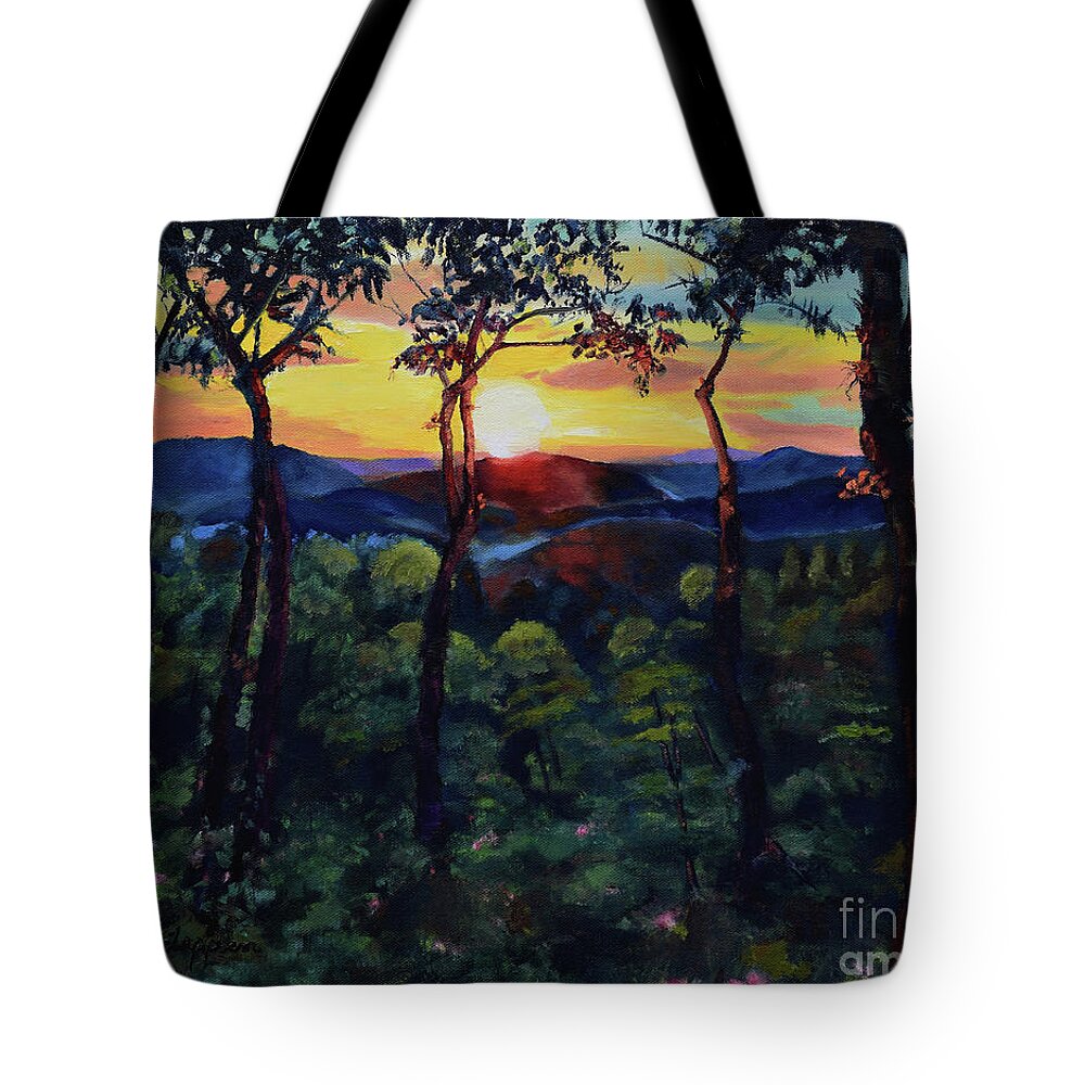 Sunset Tote Bag featuring the painting Davids Sunset - Ellijay - North Ga Mountains by Jan Dappen
