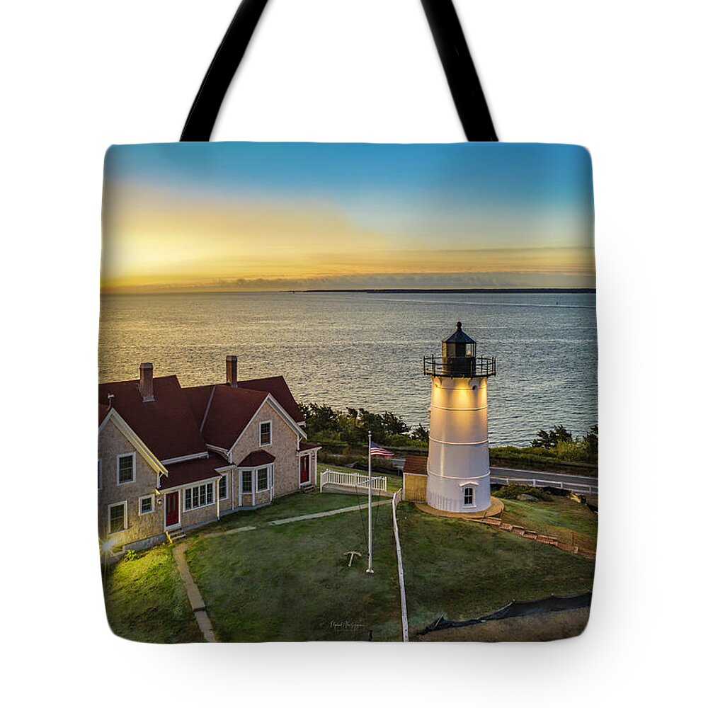 Nobska Lighthouse Tote Bag featuring the photograph Dawn of a New Day by Veterans Aerial Media LLC