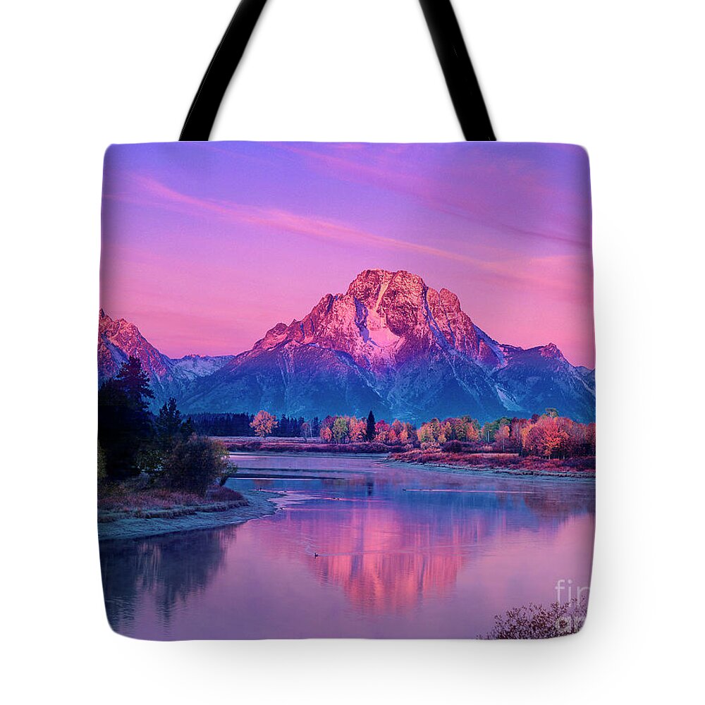 Dave Welling Tote Bag featuring the photograph Dawn Oxbow Bend Fall Grand Tetons National Park by Dave Welling