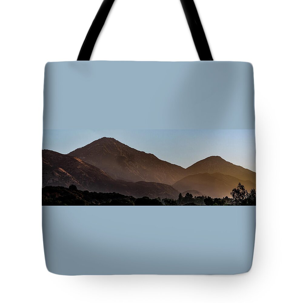 Dawn Tote Bag featuring the photograph Dawn Strikes Mount Baldy by Jim Wilce