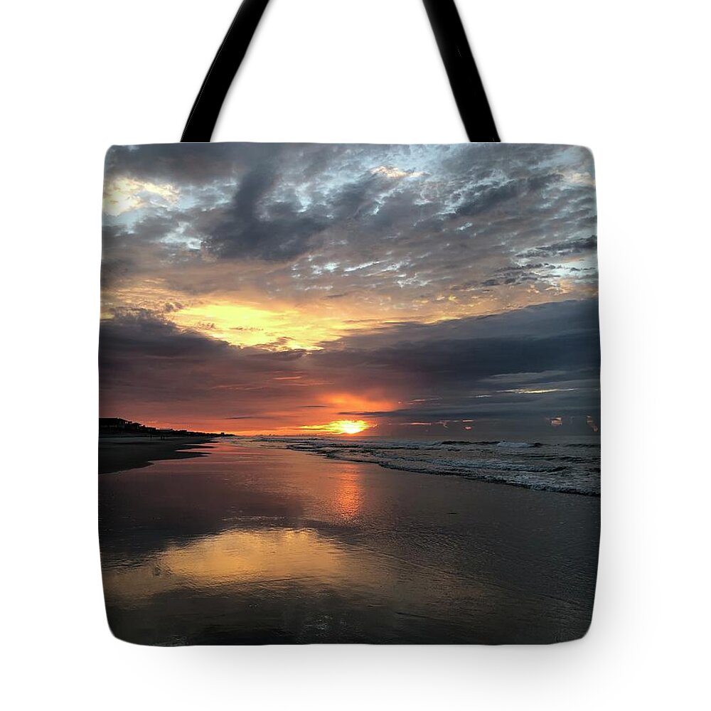 Sunrise Tote Bag featuring the photograph Dawning of a new day at Topsail Beach, NC by Shirley Galbrecht