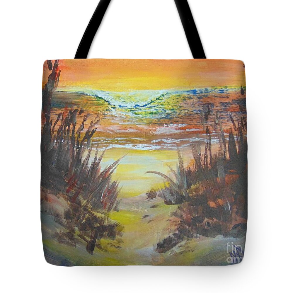 Beach Tote Bag featuring the painting Dawn's Early Light by Saundra Johnson