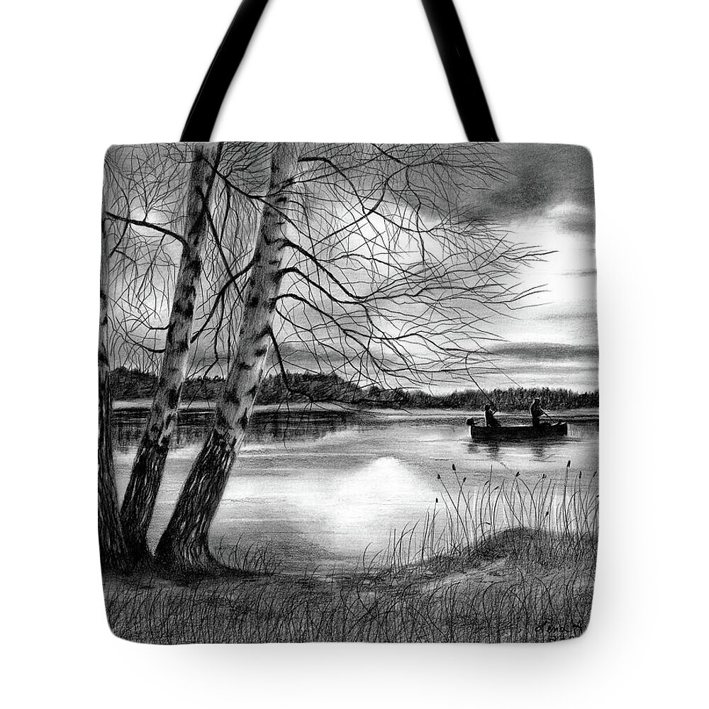 Serene Tote Bag featuring the drawing Day at the Lake by Lena Auxier