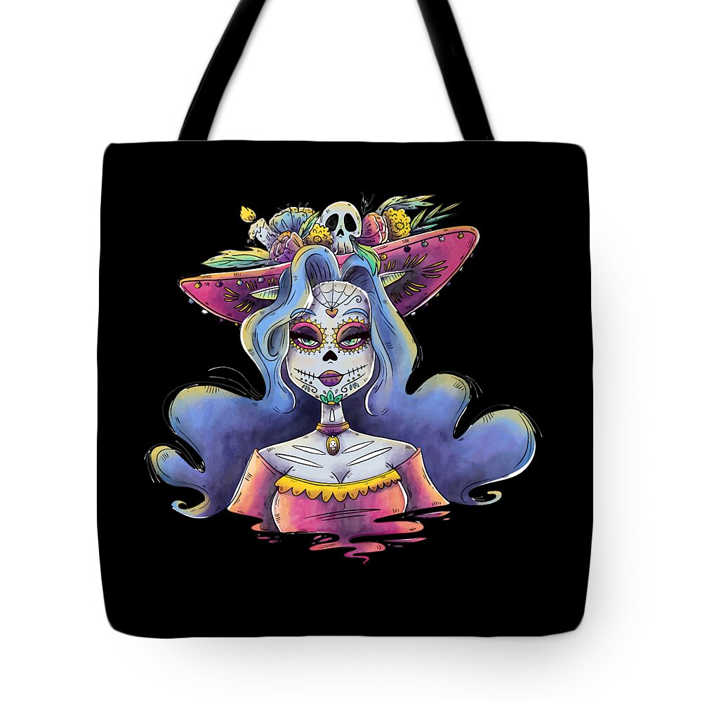 Funny Tote Bag featuring the digital art Day Of The Dead La Calavera Catrina by Flippin Sweet Gear