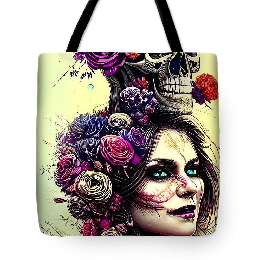 Digital Tote Bag featuring the digital art Day of the Dead Reunion I by Beverly Read