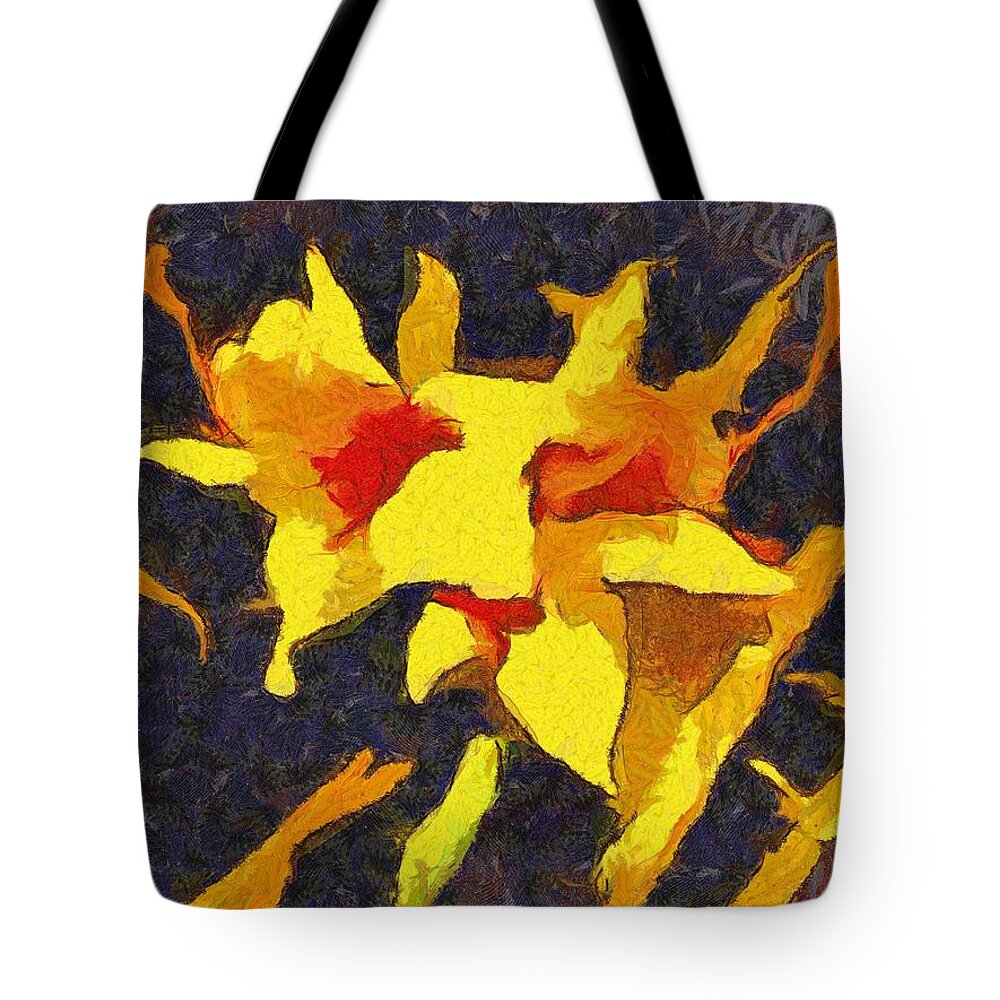 Lily Tote Bag featuring the mixed media Daylilies at Night by Christopher Reed